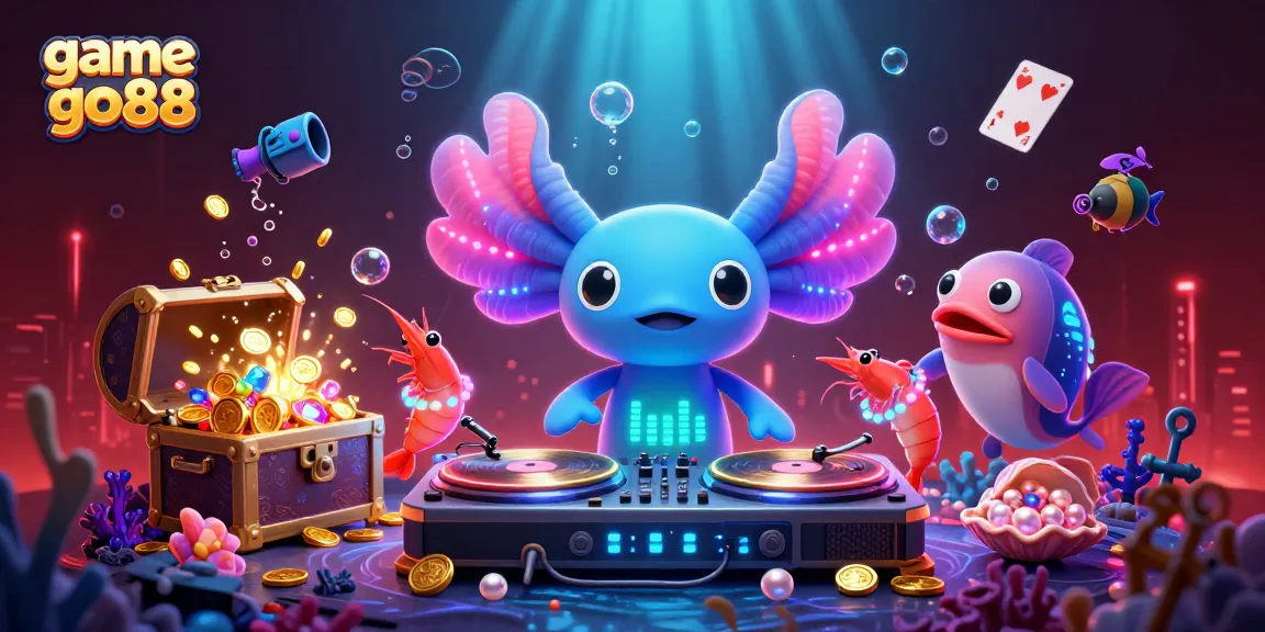 Spin to win with game go88 at an underwater casino party featuring vibrant characters and treasures.