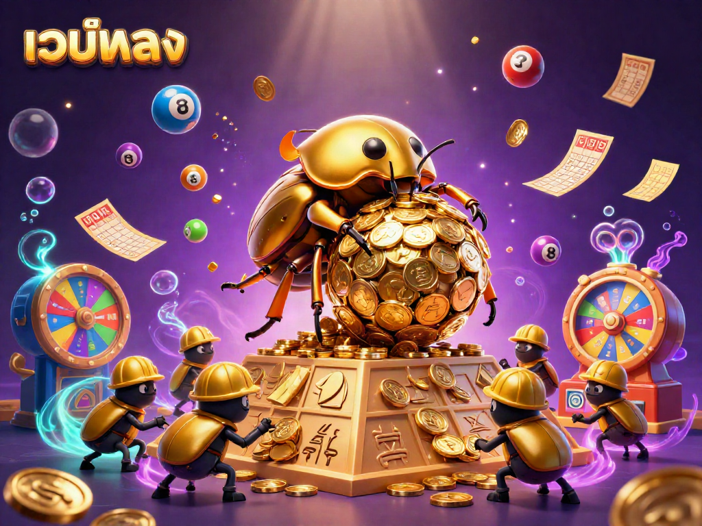 Spin the reels and win big with เว็บตรง featuring golden dung beetles and vibrant casino elements.
