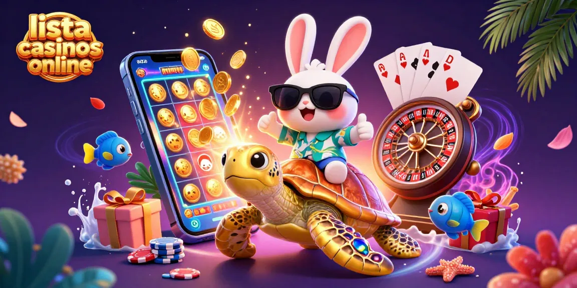 Jugando en la lista casinos online con un divertido conejo y una tortuga dorada.