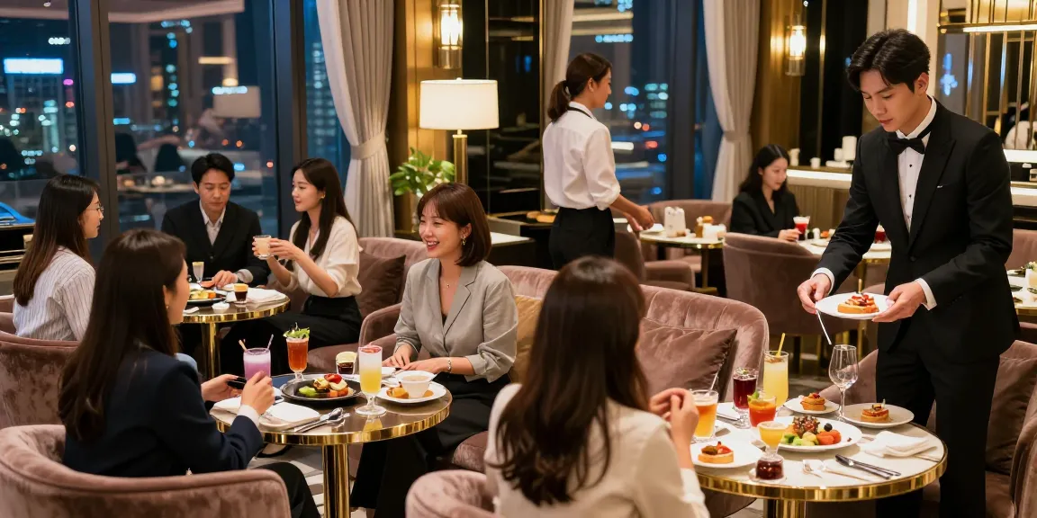 강남구구단 쩜오에서 고급스러운 분위기를 즐기는 손님과 매니저들