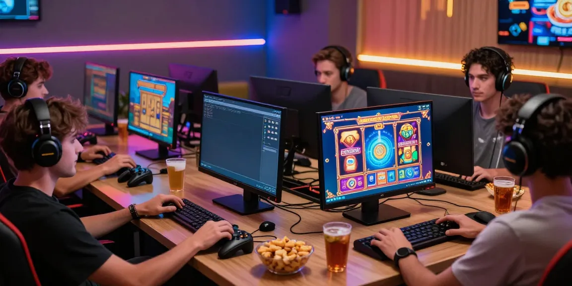 Exciting online gaming experience with friends playing สล็อตเว็บตรง in a vibrant gaming setup