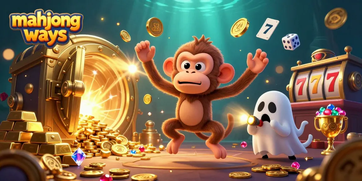 Experience the thrilling mahjong ways with an animated poltergeist monkey juggling in a vibrant casino scene.