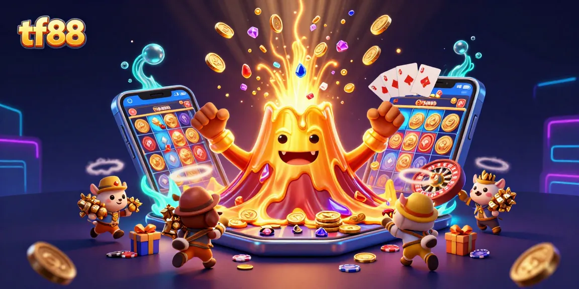 Experience gaming excitement at tf88 with a vibrant eruption of treasures and thrilling casino elements.