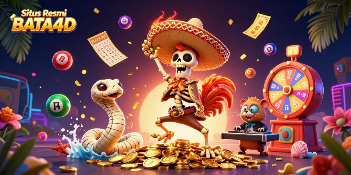 Situs Resmi BATA4D showcases dynamic gaming with colorful lottery elements and engaging characters.
