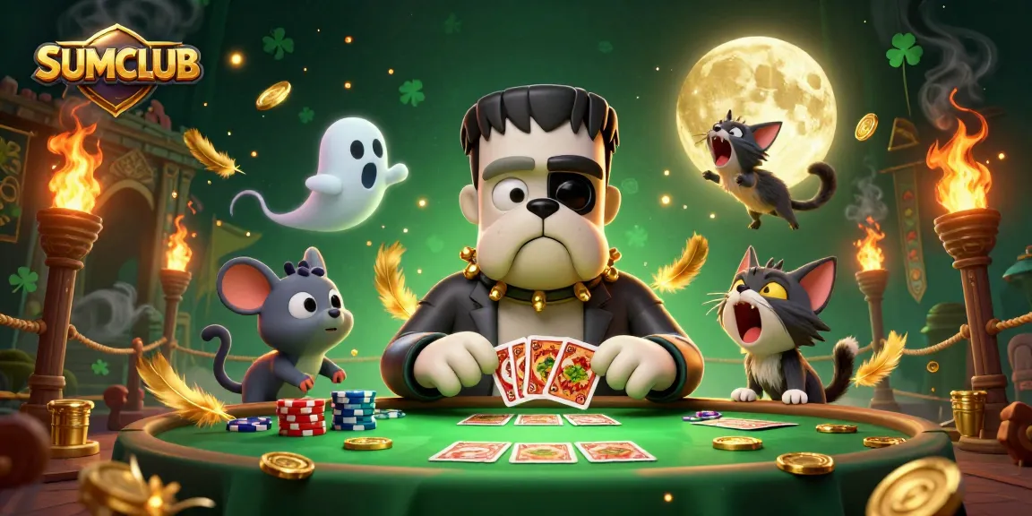 Experience thrilling card games at SUMCLUB with a unique spooky atmosphere and vibrant characters.