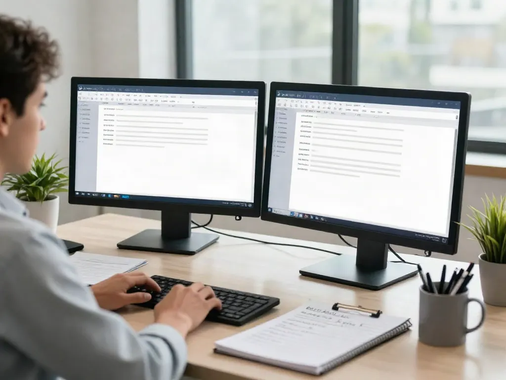 Tax preparer using low-cost professional tax software in a modern office environment.