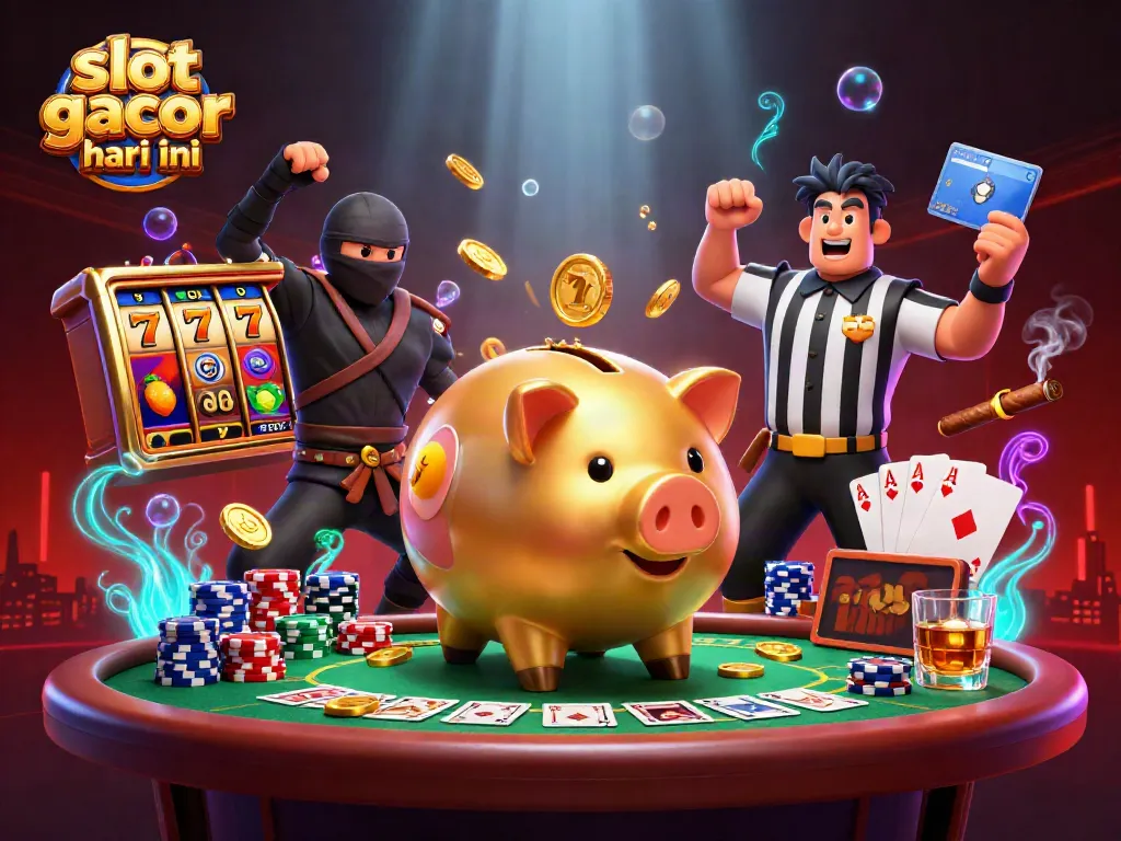 Experience animated excitement in slot gacor hari ini with a vibrant casino illustration featuring playful characters.