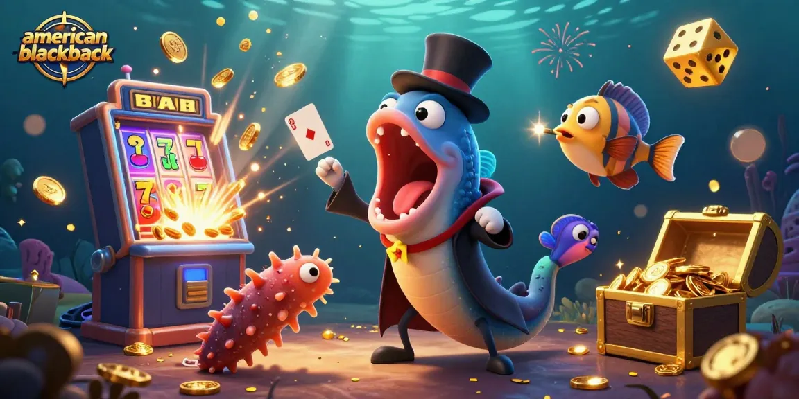 Experience the thrill of american-blackjack with unique characters and dynamic casino elements in this vivid illustration.