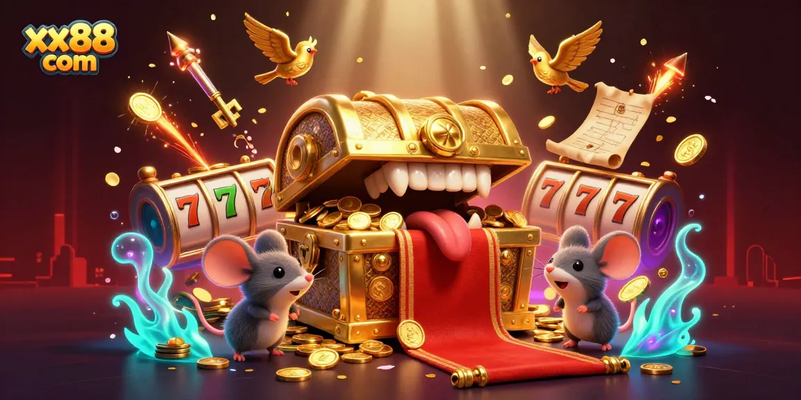 Engage with riches at xx88 com, a thrilling 3D illustration of a treasure chest enticing players.